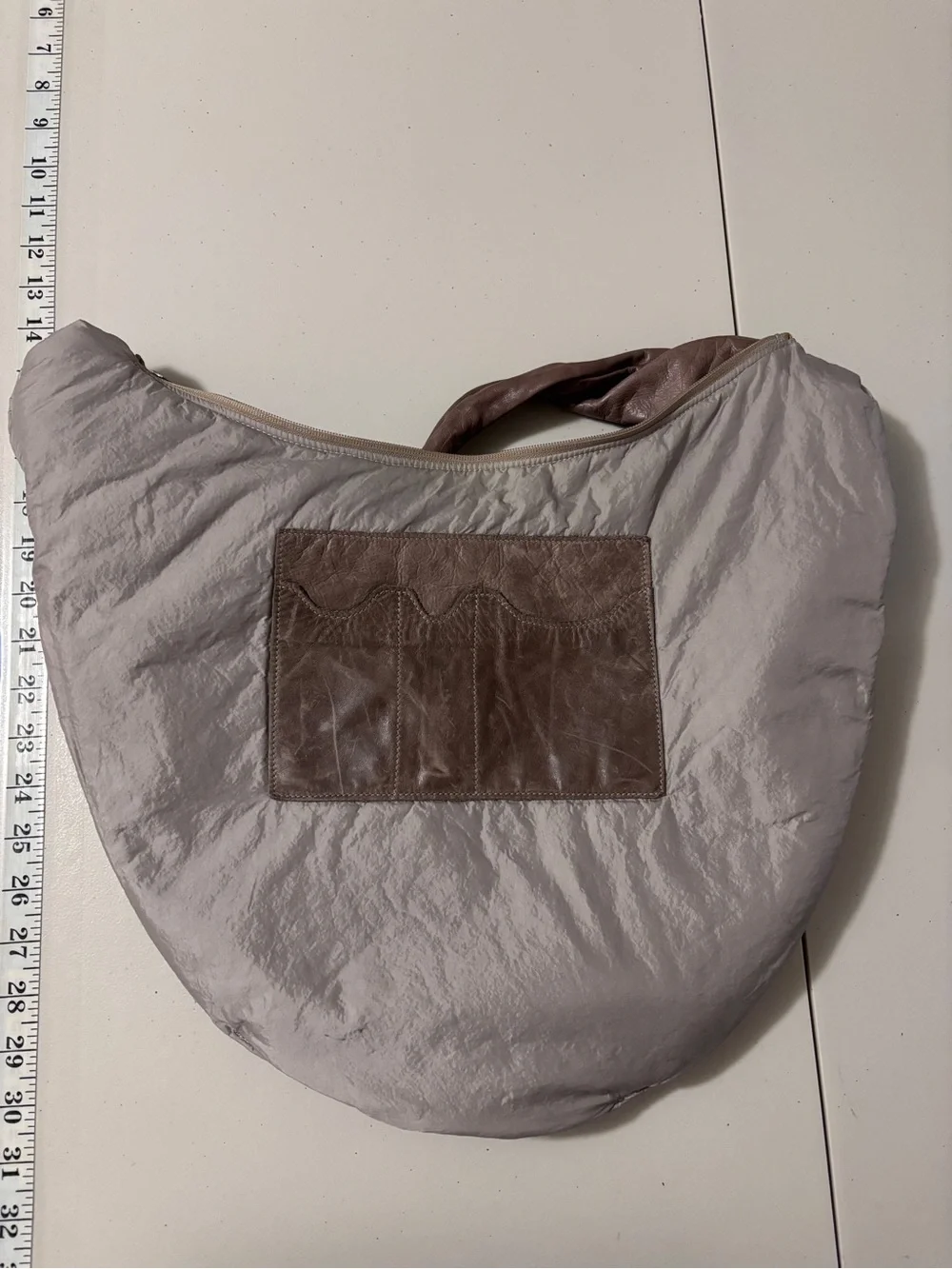 M0851 Crescent Shoulder Bag Knot Strap Tan Brown Soft Leather Hobo Minimalist